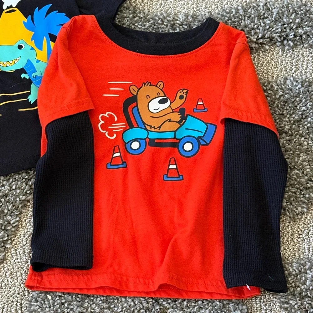 The Childrens Place Boys Dino Bear Car Short Long Sleeve Graphic Tee Lot 2 Pack